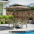 10 Feet Solar Patio Umbrella with 32 LED Lights 3-Tier Vented Top-Taupe - Taupe - Outdoor Umbrellas