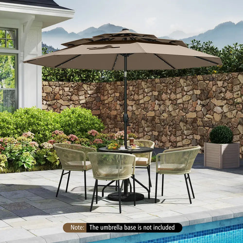 10 Feet Solar Patio Umbrella with 32 LED Lights 3-Tier Vented Top-Taupe - Taupe - Outdoor Umbrellas