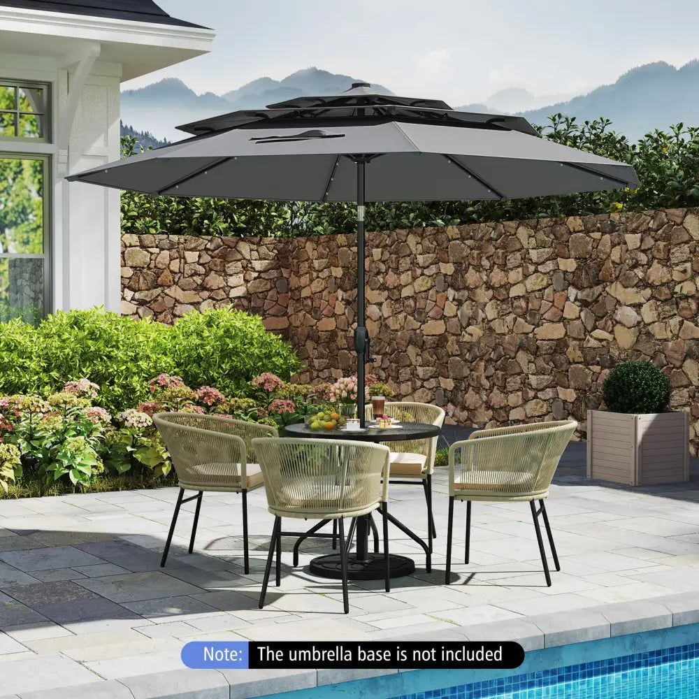 10 Feet Solar Patio Umbrella with 32 LED Lights 3-Tier Vented Top-Gray - Gray - Outdoor Umbrellas