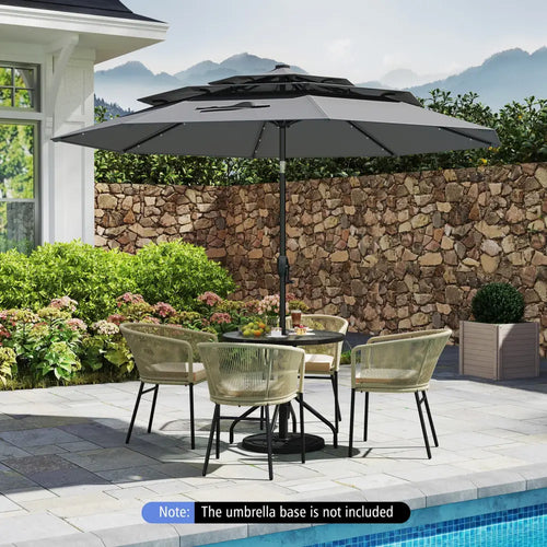 10 Feet Solar Patio Umbrella with 32 LED Lights 3-Tier Vented Top-Gray - Gray - Outdoor Umbrellas