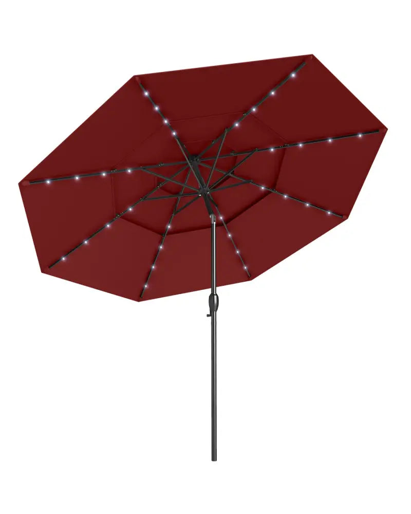 10 Feet Solar Patio Umbrella with 32 LED Lights 3-Tier Vented Top-Wine - Wine - Outdoor Umbrellas