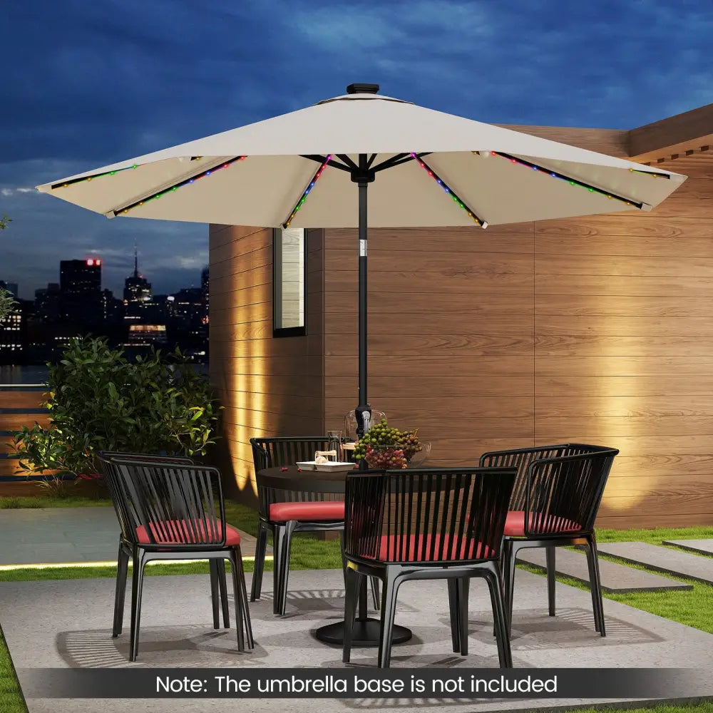 10 Feet Solar Patio Umbrella with 96 Multi-Colored Flowing LED Lights and Tilt Adjustment-Beige - Beige - Outdoor