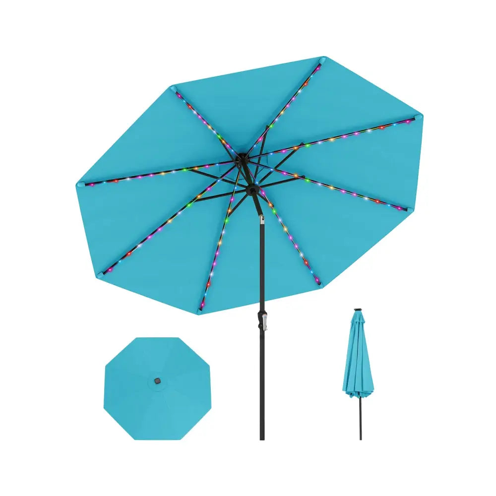 10 Feet Solar Patio Umbrella with 96 Multi-Colored Flowing LED Lights and Tilt Adjustment-Turquoise - Turquoise