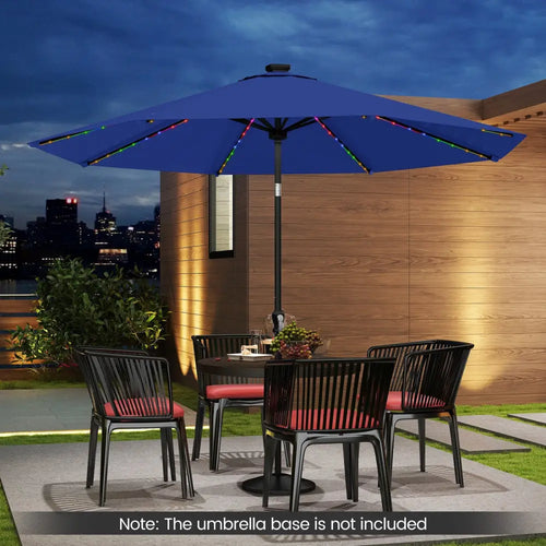 10 Feet Solar Patio Umbrella with 96 Multi-Colored Flowing LED Lights and Tilt Adjustment-Navy - Navy - Outdoor