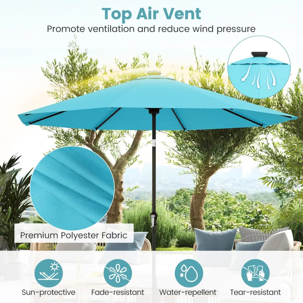 10 Feet Solar Patio Umbrella with 96 Multi-Colored Flowing LED Lights and Tilt Adjustment-Turquoise - Turquoise