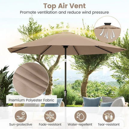 10 Feet Solar Patio Umbrella with 96 Multi-Colored Flowing LED Lights and Tilt Adjustment-Coffee - Coffee - Outdoor