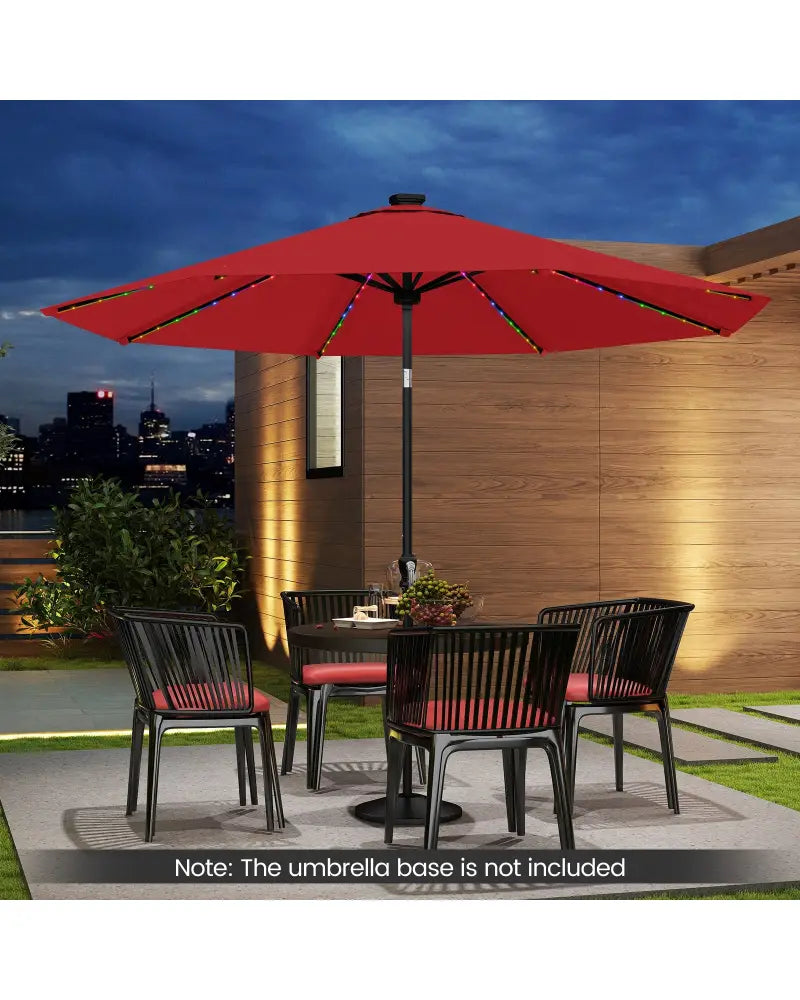 10 Feet Solar Patio Umbrella with 96 Multi-Colored Flowing LED Lights and Tilt Adjustment-Red - Red - Outdoor Umbrellas