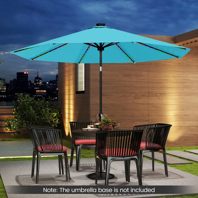 10 Feet Solar Patio Umbrella with 96 Multi-Colored Flowing LED Lights and Tilt Adjustment-Turquoise - Turquoise
