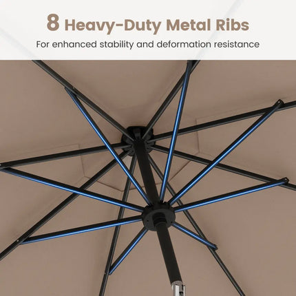 10 Feet Solar Patio Umbrella with 96 Multi-Colored Flowing LED Lights and Tilt Adjustment-Coffee - Coffee - Outdoor