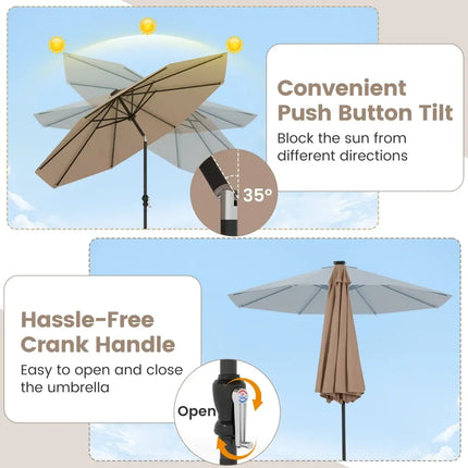 10 Feet Solar Patio Umbrella with 96 Multi-Colored Flowing LED Lights and Tilt Adjustment-Coffee - Coffee - Outdoor