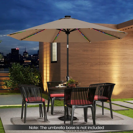 10 Feet Solar Patio Umbrella with 96 Multi-Colored Flowing LED Lights and Tilt Adjustment-Coffee - Coffee - Outdoor