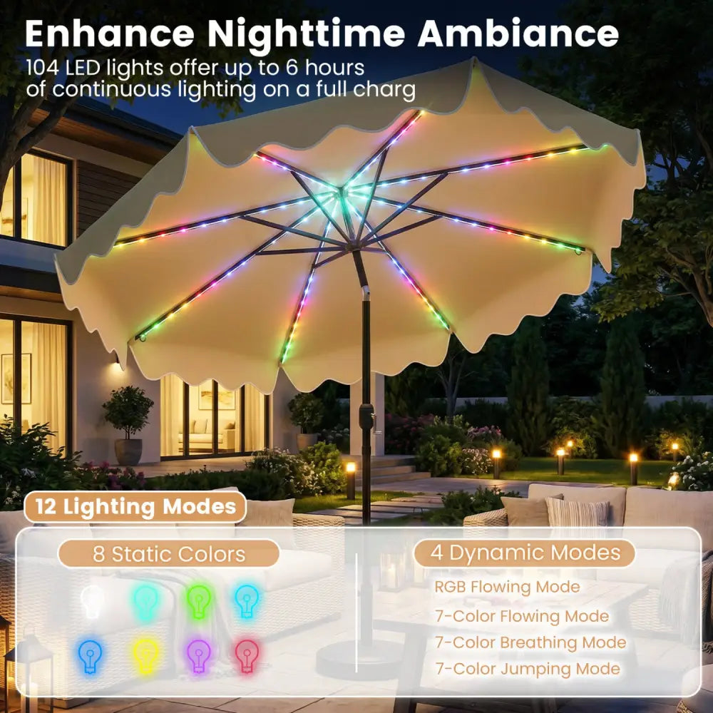 10 Feet Solar Patio Umbrella with Color-Changing LED Lights-Beige - Beige - Outdoor Umbrellas