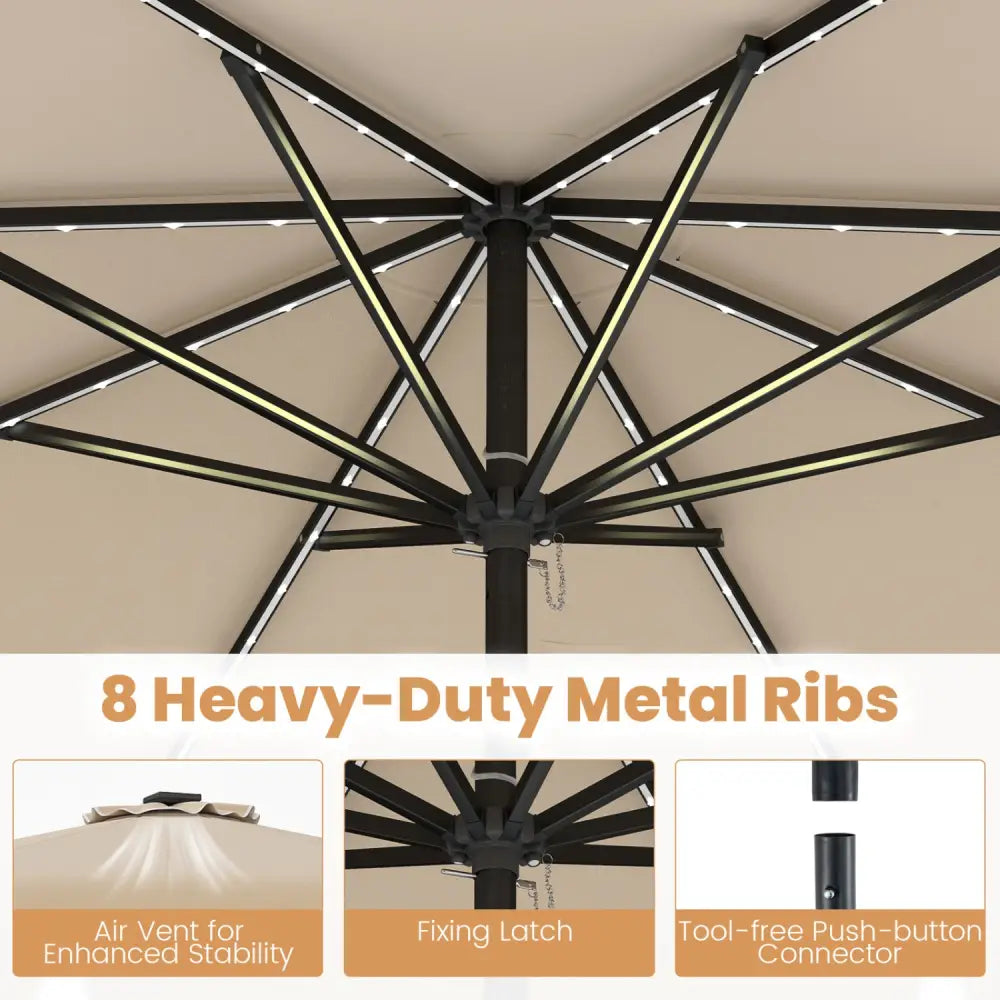 10 Feet Solar Patio Umbrella with Color-Changing LED Lights-Beige - Beige - Outdoor Umbrellas