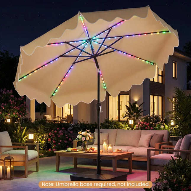 10 Feet Solar Patio Umbrella with Color-Changing LED Lights-Beige - Beige - Outdoor Umbrellas