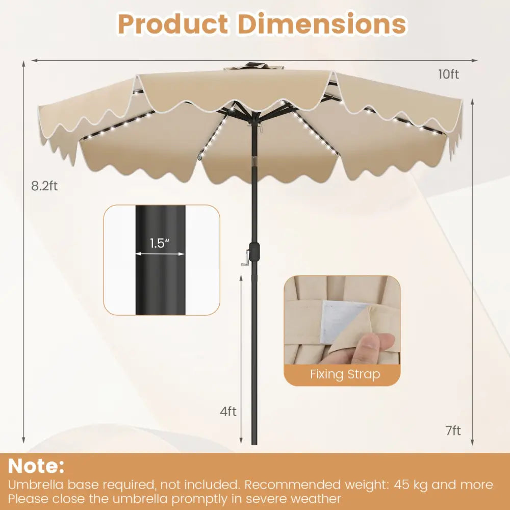 10 Feet Solar Patio Umbrella with Color-Changing LED Lights-Beige - Beige - Outdoor Umbrellas