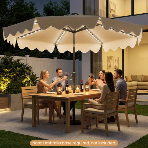 10 Feet Solar Patio Umbrella with Color-Changing LED Lights-Beige - Beige - Outdoor Umbrellas