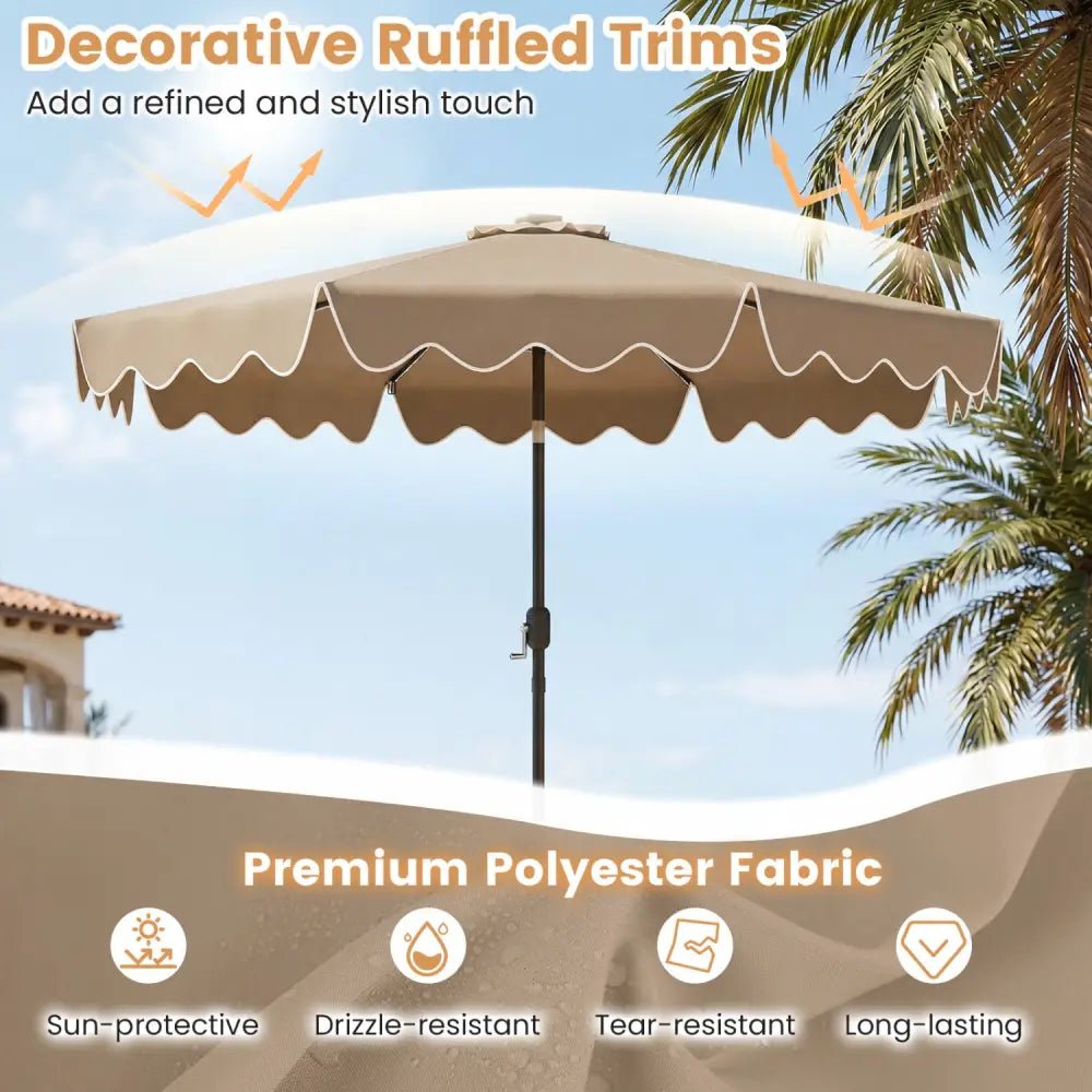 10 Feet Solar Patio Umbrella with Color-Changing LED Lights-Brown - Brown - Outdoor Umbrellas