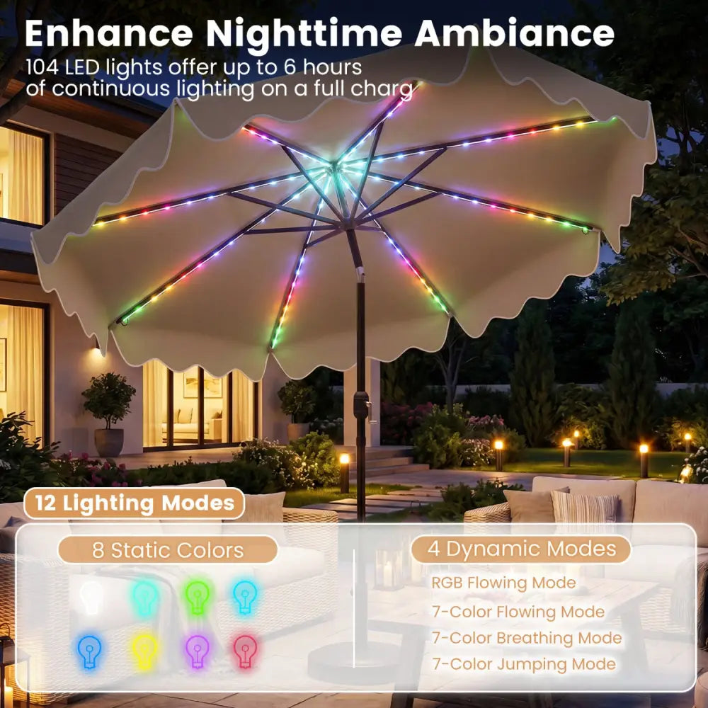 10 Feet Solar Patio Umbrella with Color-Changing LED Lights-Brown - Brown - Outdoor Umbrellas