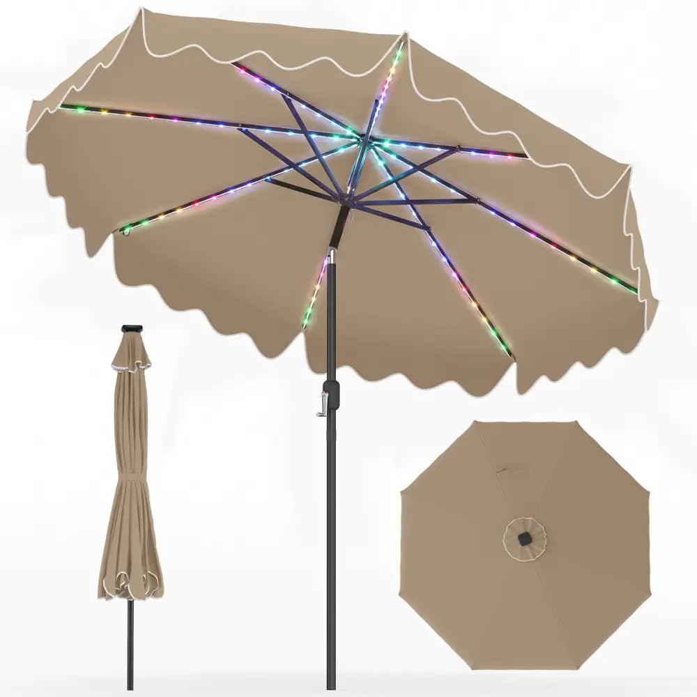 10 Feet Solar Patio Umbrella with Color-Changing LED Lights-Brown - Brown - Outdoor Umbrellas
