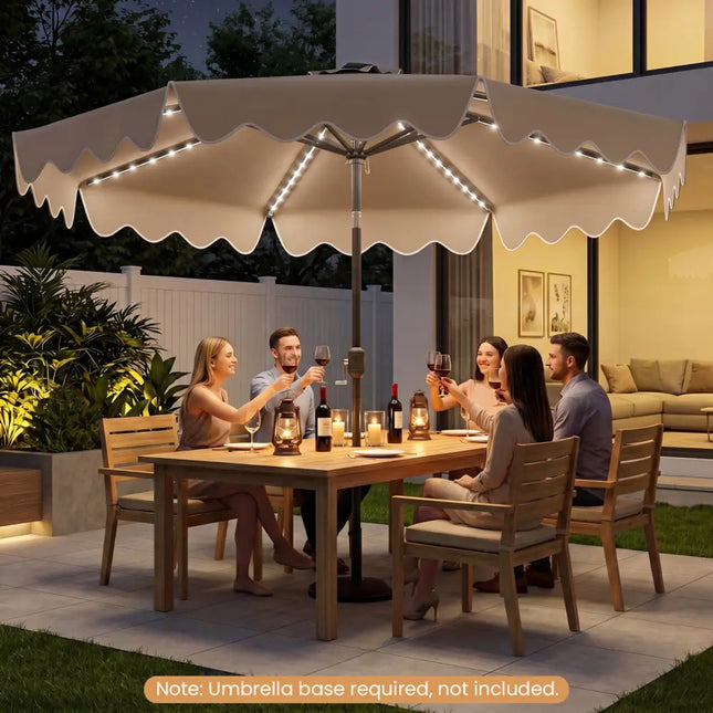 10 Feet Solar Patio Umbrella with Color-Changing LED Lights-Brown - Brown - Outdoor Umbrellas