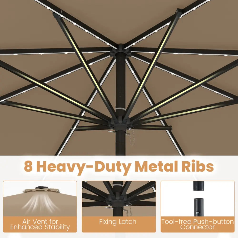 10 Feet Solar Patio Umbrella with Color-Changing LED Lights-Brown - Brown - Outdoor Umbrellas