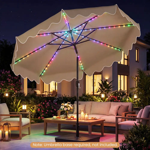 10 Feet Solar Patio Umbrella with Color-Changing LED Lights-Brown - Brown - Outdoor Umbrellas