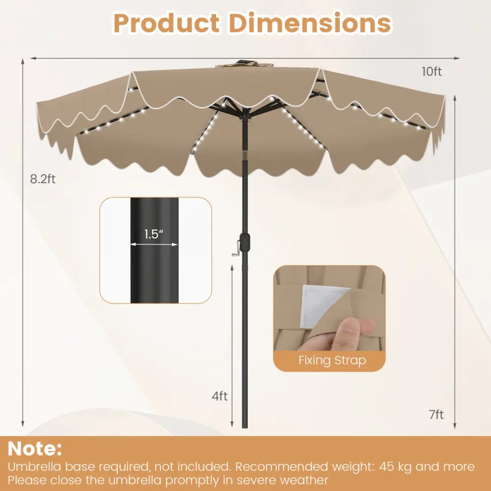 10 Feet Solar Patio Umbrella with Color-Changing LED Lights-Brown - Brown - Outdoor Umbrellas