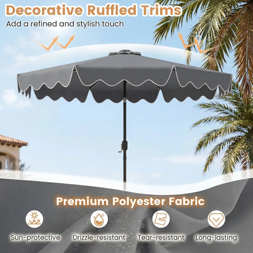 10 Feet Solar Patio Umbrella with Color-Changing LED Lights-Gray - Gray - Outdoor Umbrellas