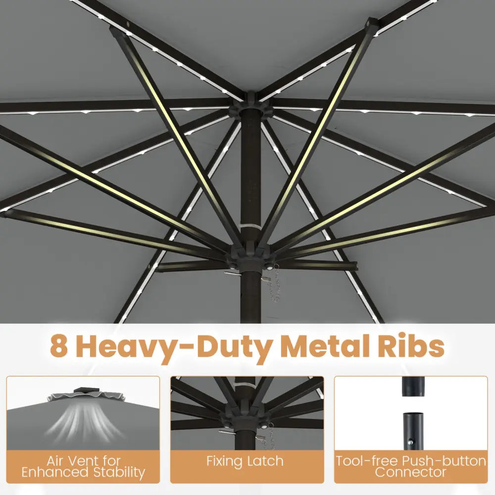 10 Feet Solar Patio Umbrella with Color-Changing LED Lights-Gray - Gray - Outdoor Umbrellas