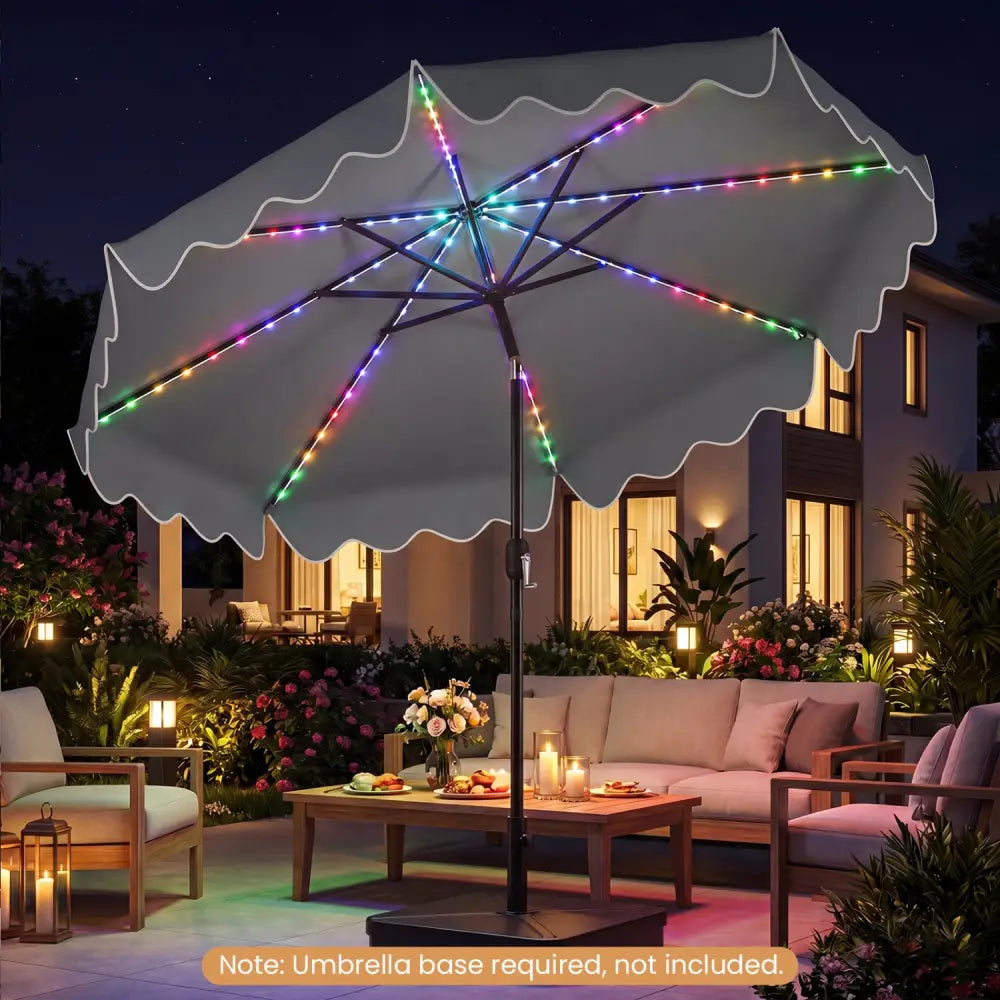 10 Feet Solar Patio Umbrella with Color-Changing LED Lights-Gray - Gray - Outdoor Umbrellas