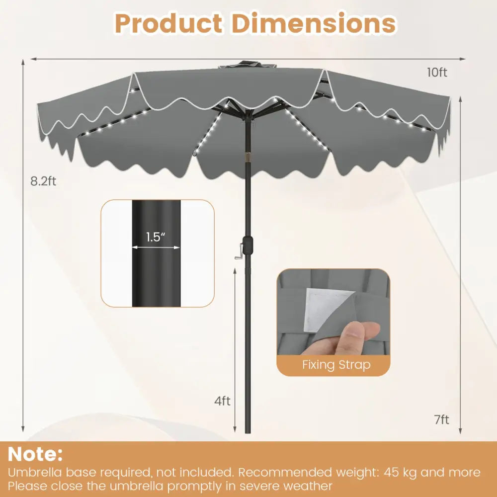 10 Feet Solar Patio Umbrella with Color-Changing LED Lights-Gray - Gray - Outdoor Umbrellas