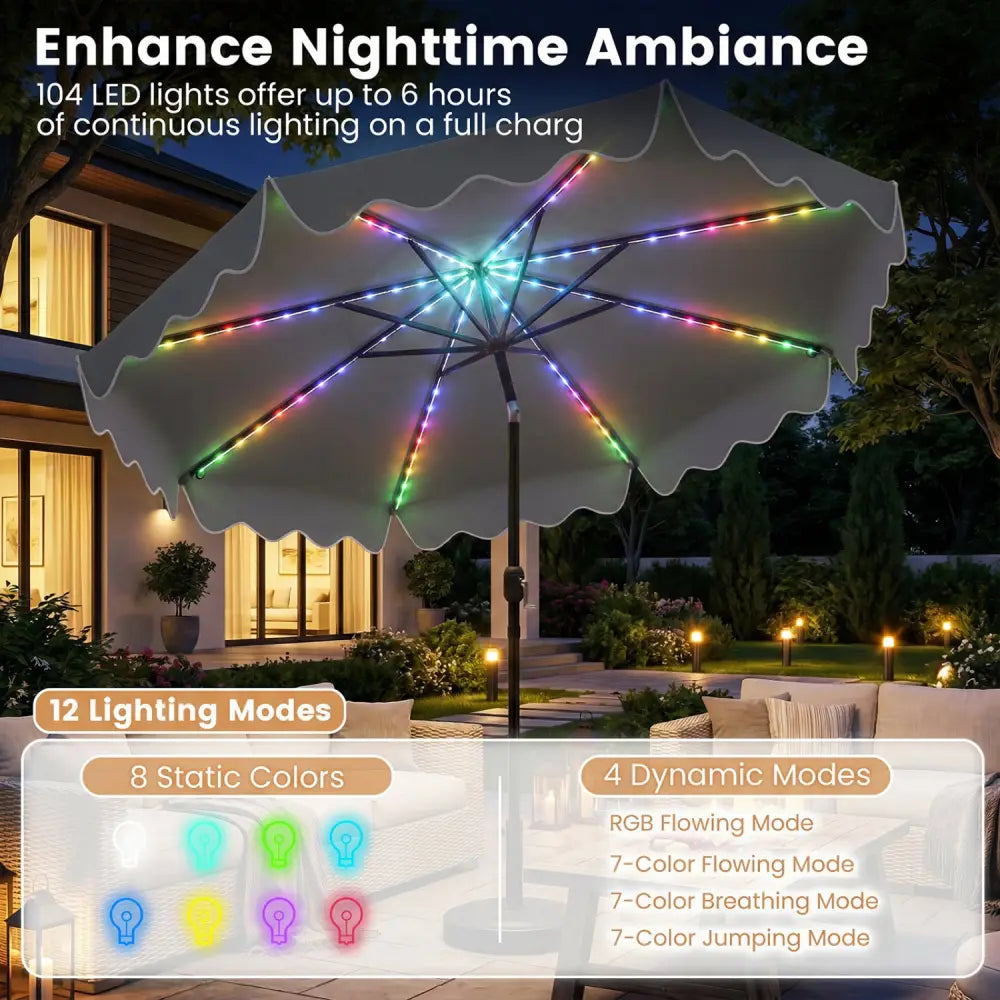 10 Feet Solar Patio Umbrella with Color-Changing LED Lights-Gray - Gray - Outdoor Umbrellas