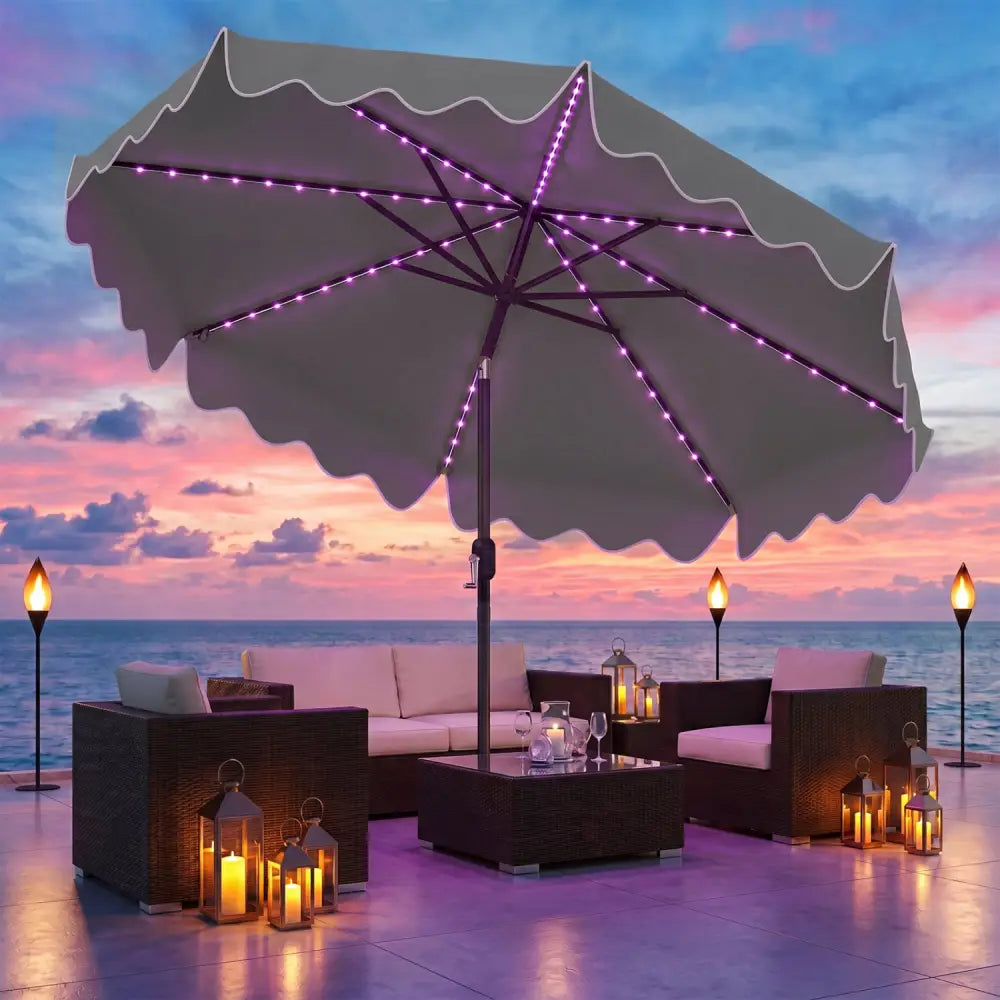 10 Feet Solar Patio Umbrella with Color-Changing LED Lights-Gray - Gray - Outdoor Umbrellas