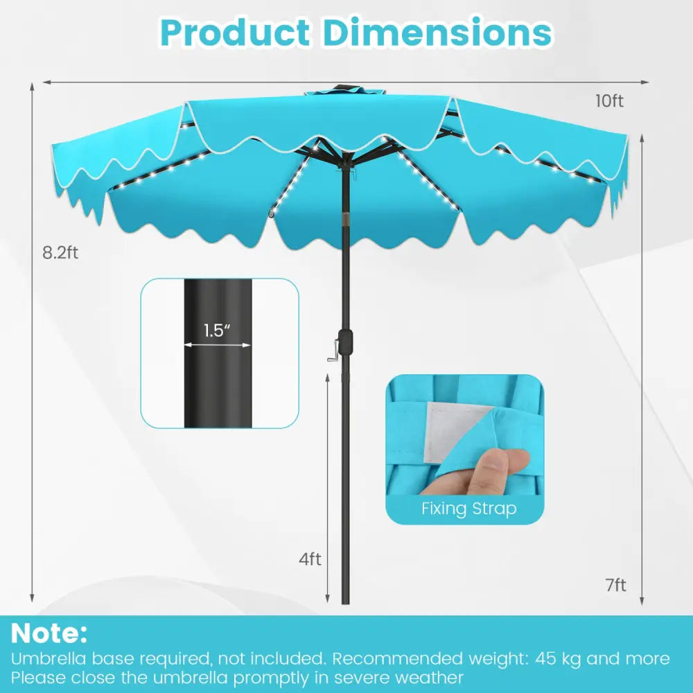 10 Feet Solar Patio Umbrella with Color-Changing LED Lights-Turquoise - Turquoise - Outdoor Umbrellas