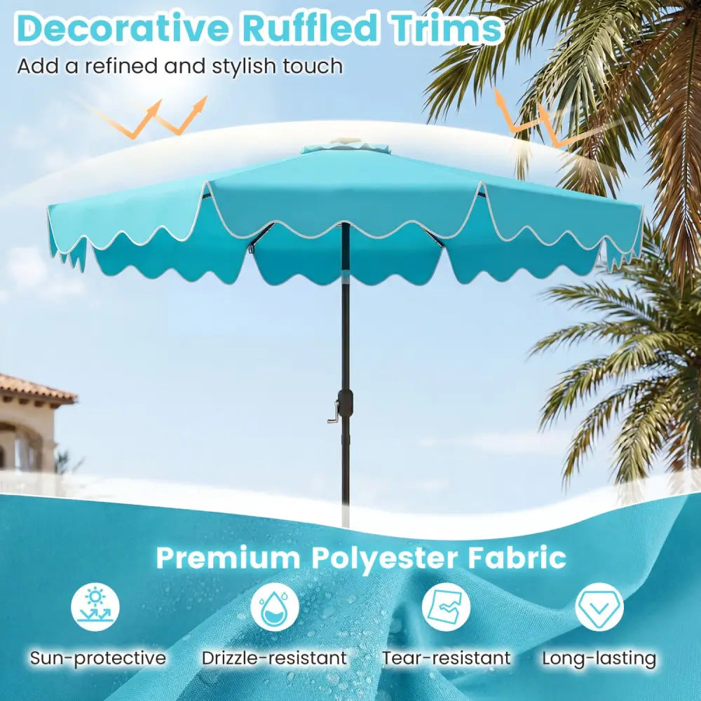 10 Feet Solar Patio Umbrella with Color-Changing LED Lights-Turquoise - Turquoise - Outdoor Umbrellas