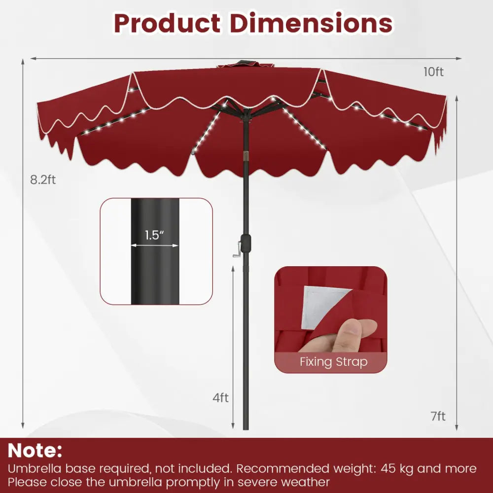 10 Feet Solar Patio Umbrella with Color-Changing LED Lights-Wine - Wine - Outdoor Umbrellas