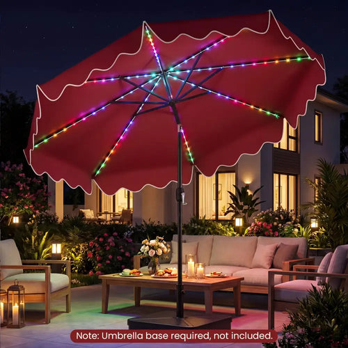 10 Feet Solar Patio Umbrella with Color-Changing LED Lights-Wine - Wine - Outdoor Umbrellas