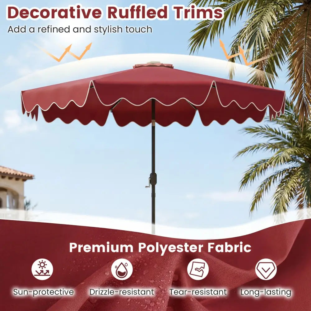 10 Feet Solar Patio Umbrella with Color-Changing LED Lights-Wine - Wine - Outdoor Umbrellas