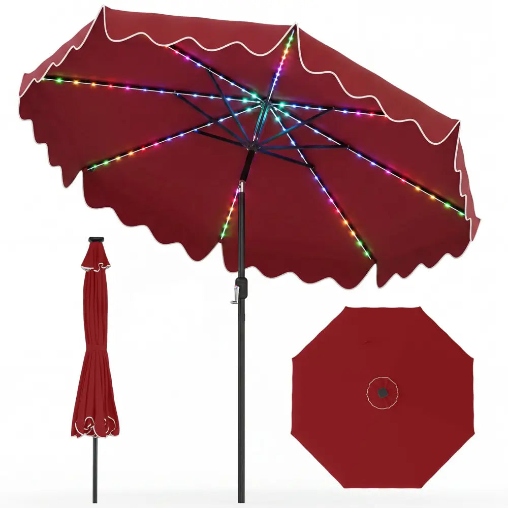 10 Feet Solar Patio Umbrella with Color-Changing LED Lights-Wine - Wine - Outdoor Umbrellas