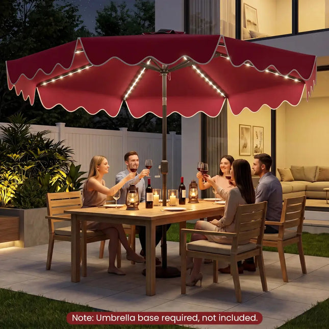 10 Feet Solar Patio Umbrella with Color-Changing LED Lights-Wine - Wine - Outdoor Umbrellas