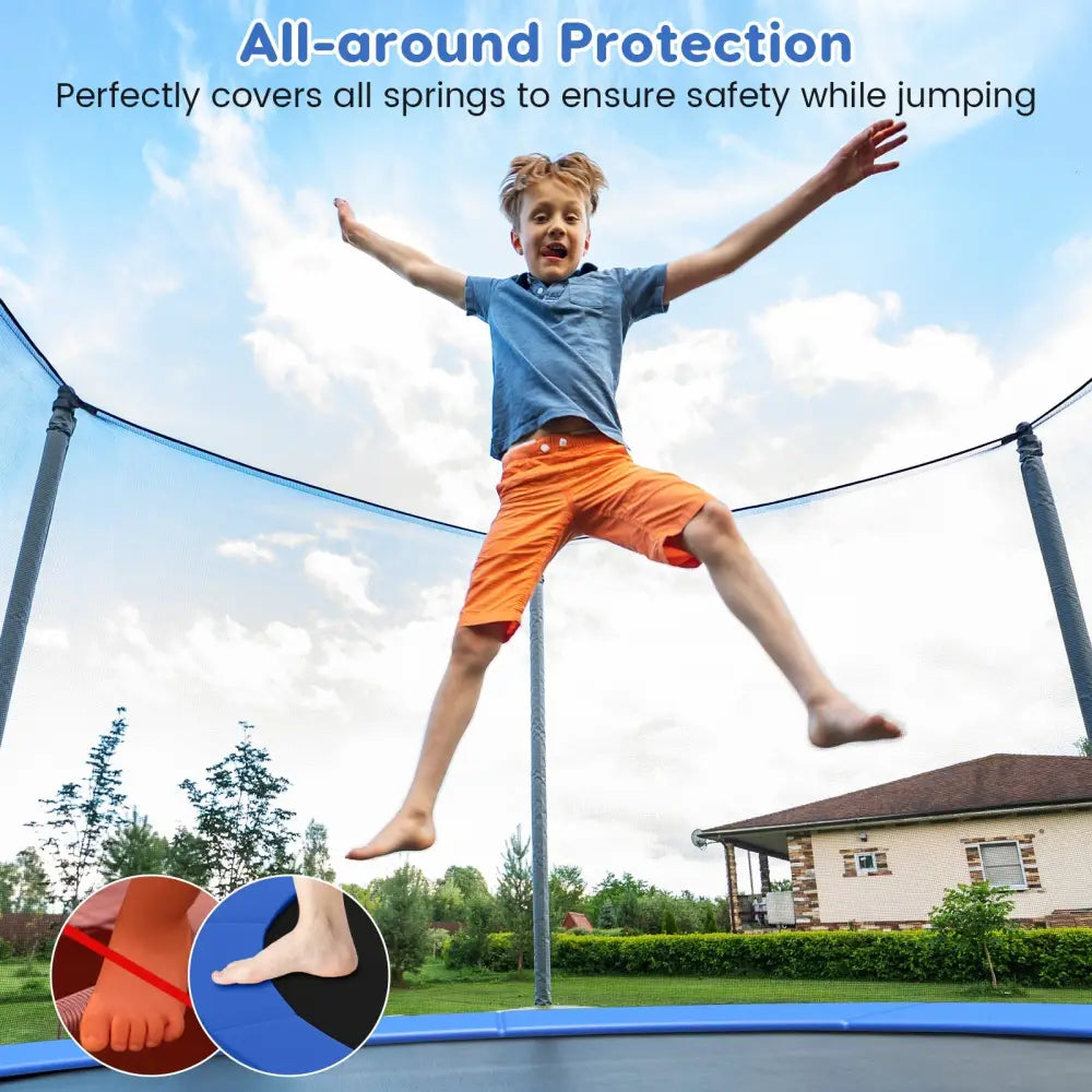 10 Feet Trampoline Pad Replacement Safety Pad with Fixing Straps (Blue) - Blue - Outdoor Play