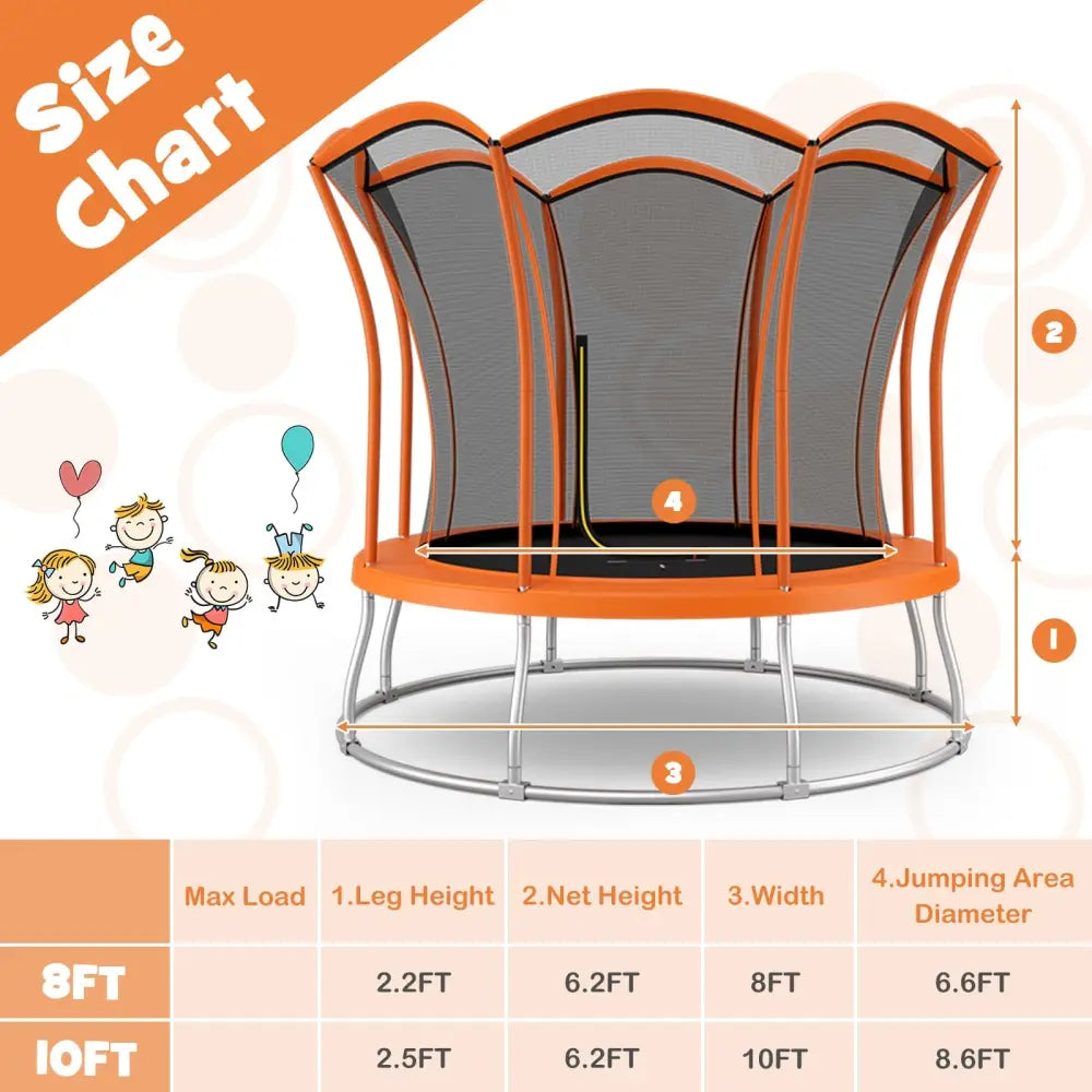 10 Feet Unique Flower Shape Trampoline with Galvanized Steel Frame-Orange - Orange - Trampolines