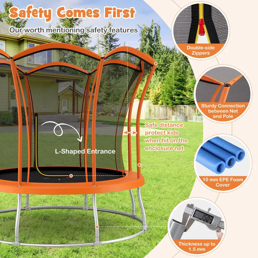 10 Feet Unique Flower Shape Trampoline with Galvanized Steel Frame-Orange - Orange - Trampolines