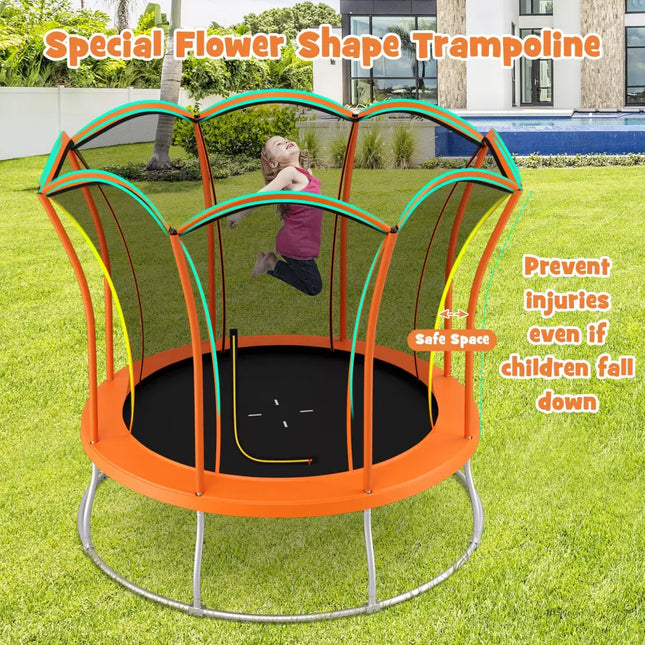 10 Feet Unique Flower Shape Trampoline with Galvanized Steel Frame-Orange - Orange - Trampolines