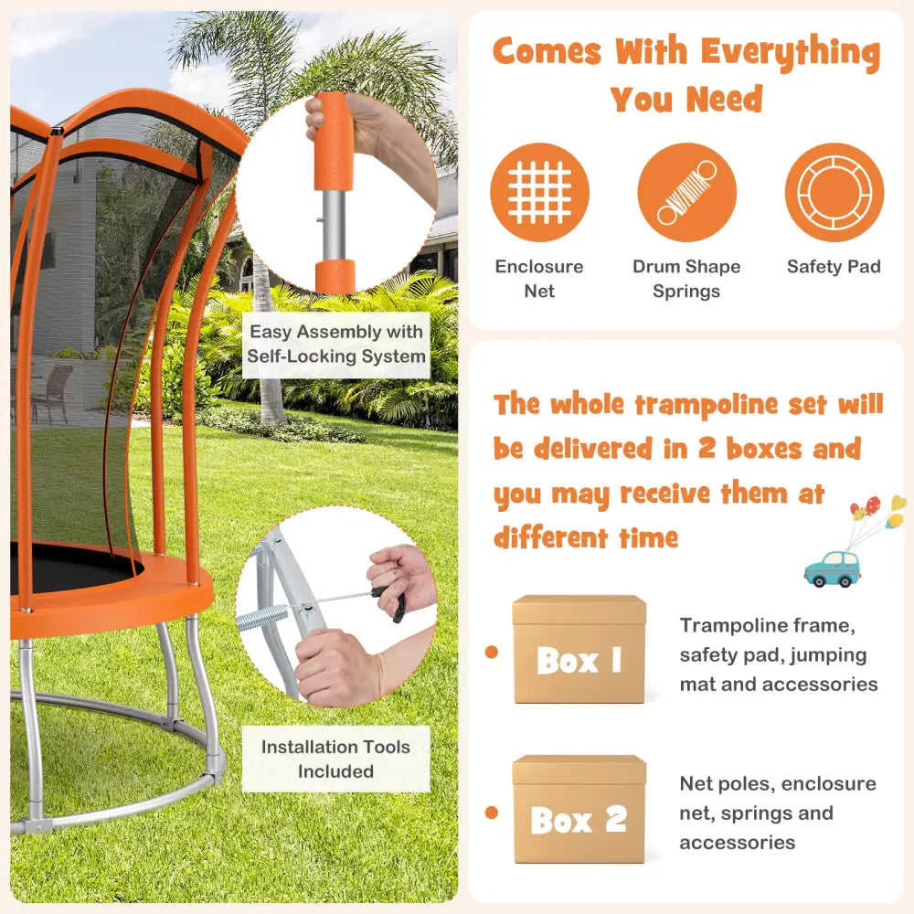 10 Feet Unique Flower Shape Trampoline with Galvanized Steel Frame-Orange - Orange - Trampolines