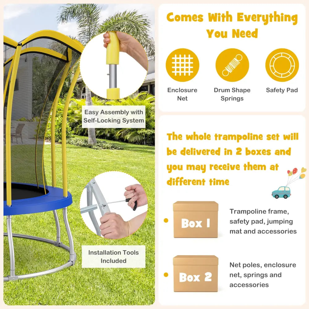 10 Feet Unique Flower Shape Trampoline with Galvanized Steel Frame-Yellow - Yellow - Trampolines
