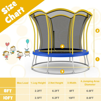 10 Feet Unique Flower Shape Trampoline with Galvanized Steel Frame-Yellow - Yellow - Trampolines