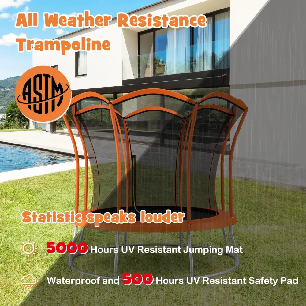 10 Feet Unique Flower Shape Trampoline with Galvanized Steel Frame-Orange - Orange - Trampolines