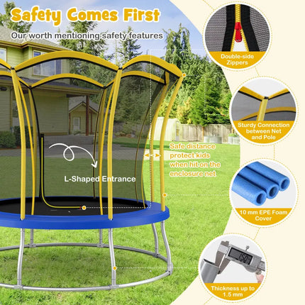 10 Feet Unique Flower Shape Trampoline with Galvanized Steel Frame-Yellow - Yellow - Trampolines