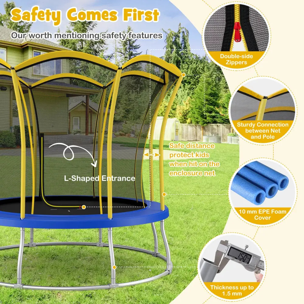 10 Feet Unique Flower Shape Trampoline with Galvanized Steel Frame-Yellow - Yellow - Trampolines